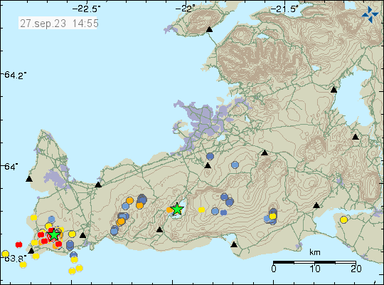 Græn stjarna í Kleifarvatni og það er einnig mikið af jarðskjálftum í öðrum hlutum á Reykjanesskaga.